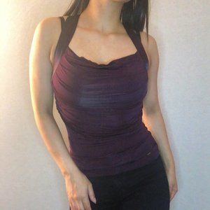 GUESS purple tank top w/ cone neck & ruched front detail